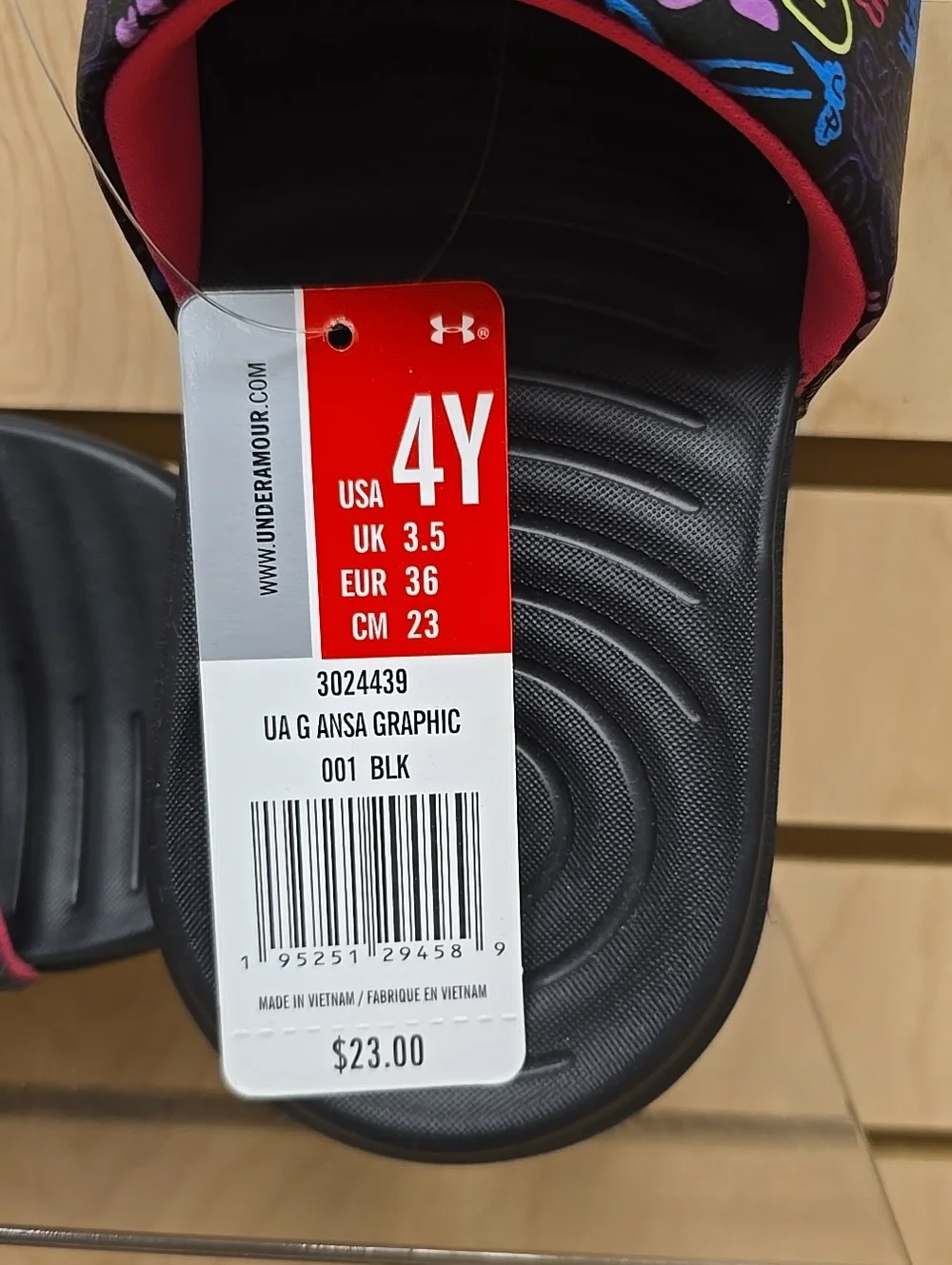 Under Armour Kids' Black Slide Sandals with Neon Graphic Strap
